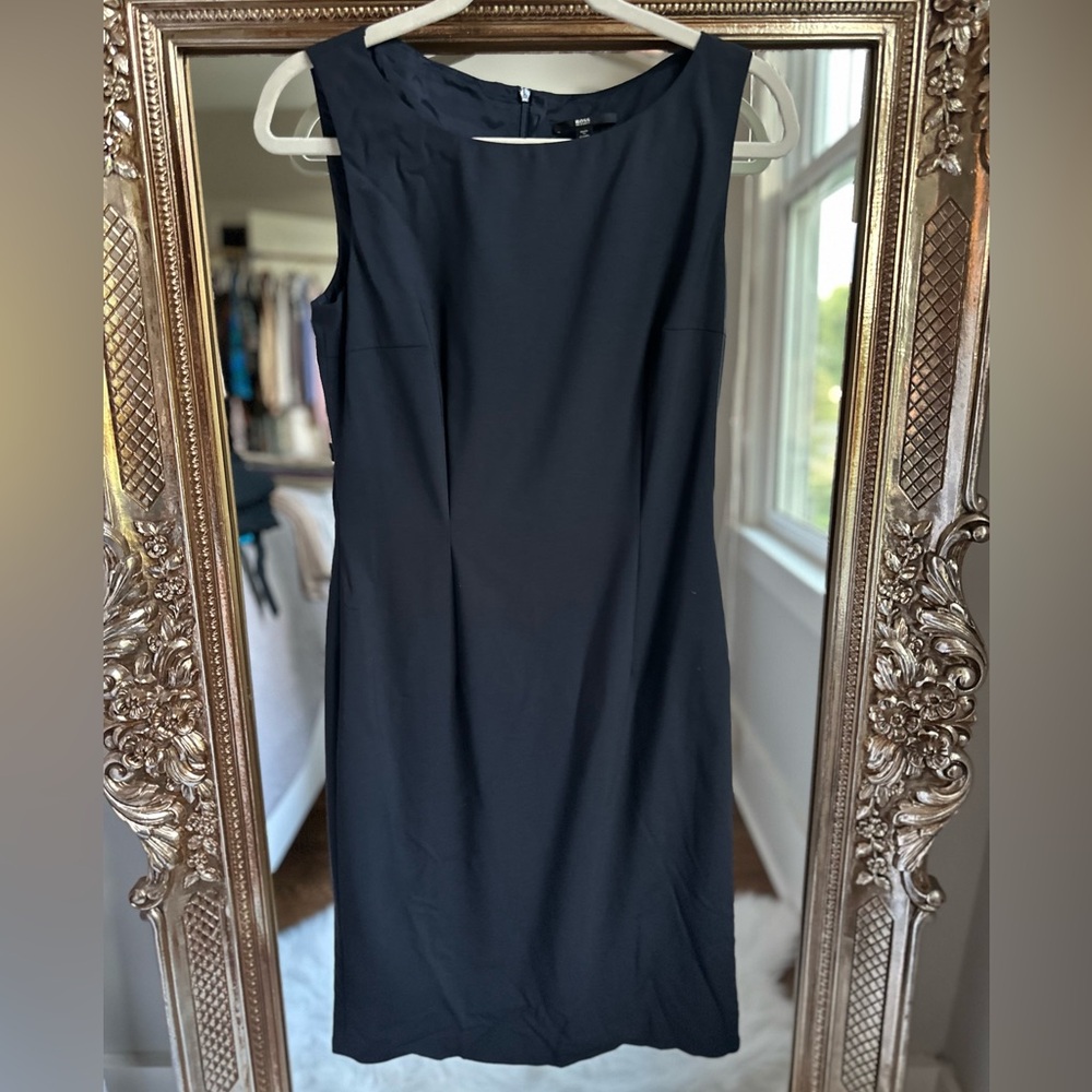 Hugo Boss Dinoma Stretch Wool Blend Navy Sheath Dress Size US 4 - Picture 2 of 4